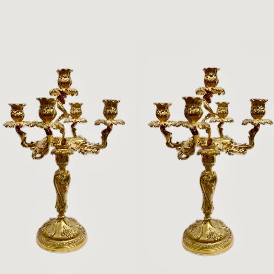 Канделябры парные в стиле рококо на 5 свечей, Западная Европа, XIX век
