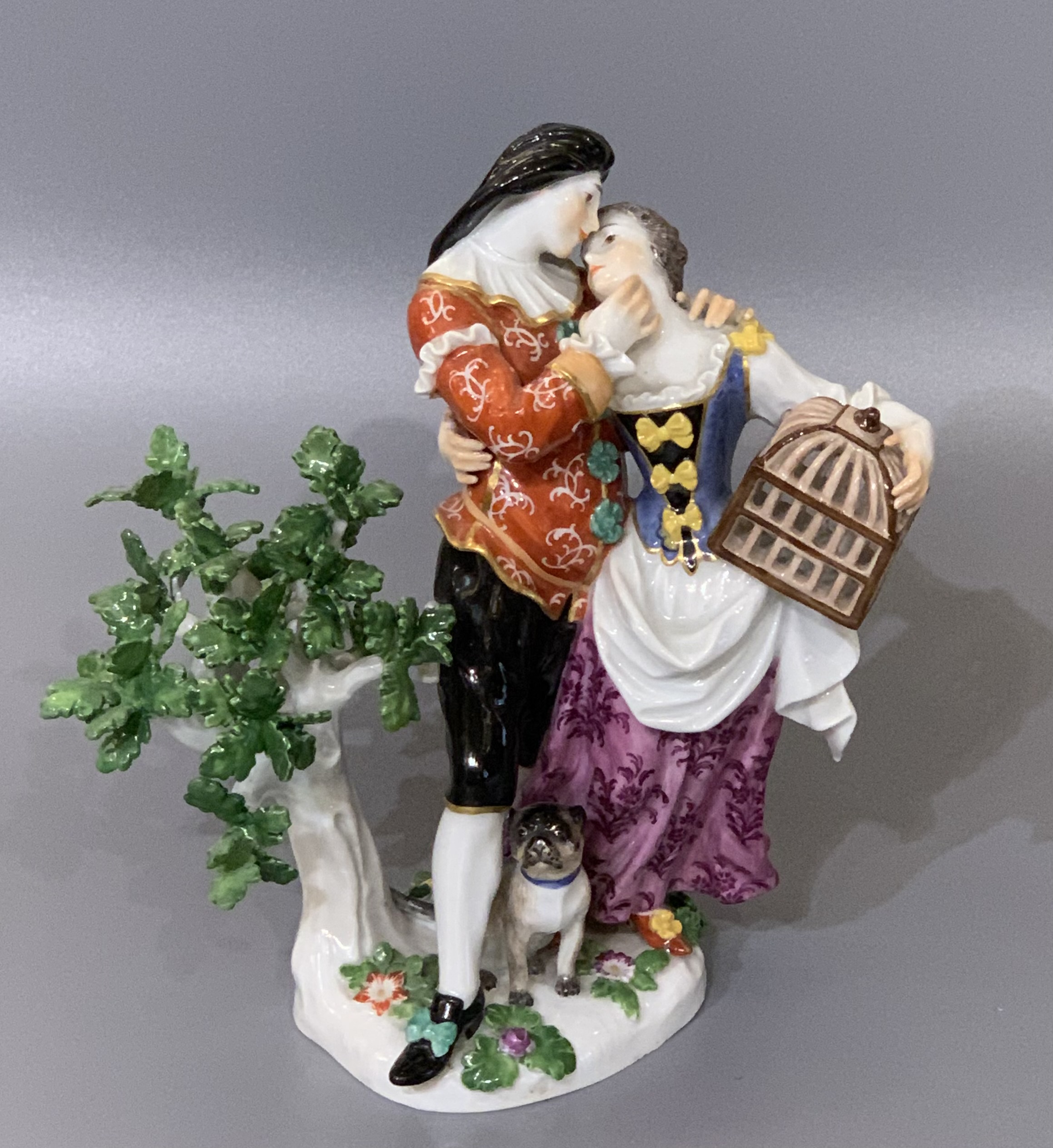 Скульптура "Галантная пара с мопсом", Германия, мануфактура "Мейсен", XIX век, Кендлер И.И.