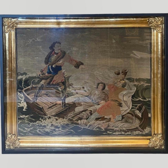 ​Вышивка "Подвиг Петра I во время бури на Ладожском озере", Россия, XIX век