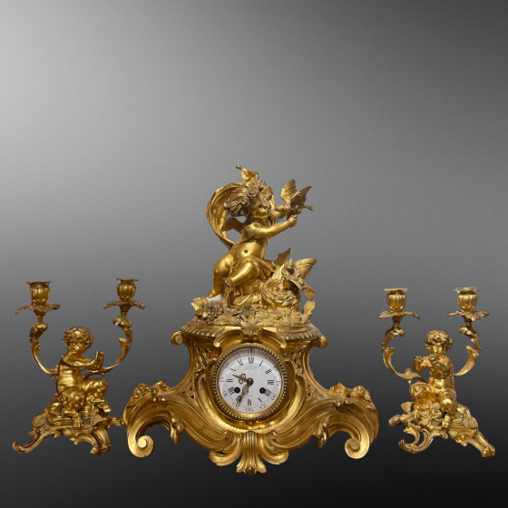 Часы каминные с парными канделябрами, Франция, фирма "V. Paillard", 1870-1880-е гг., В. Пайяр Часы каминные с парными канделябрами, Франция, фирма "V. Paillard", 1870-1880-е гг., В. Пайяр