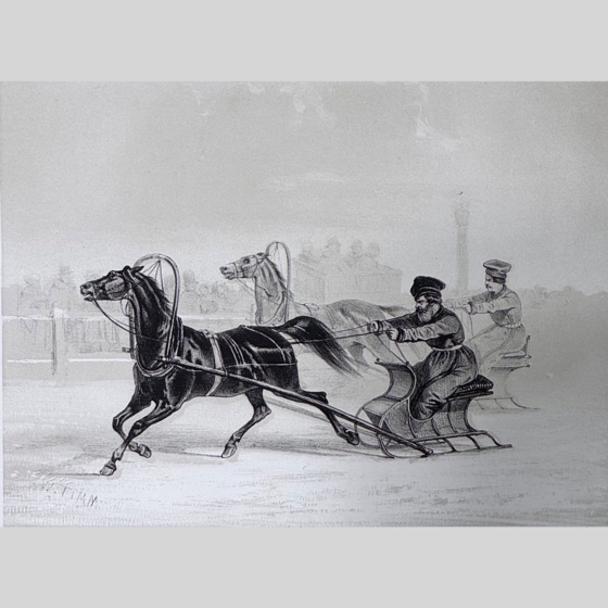 Гравюра «Гонки на санях​», Россия, Издательский дом Дж. Дациаро, XIX век