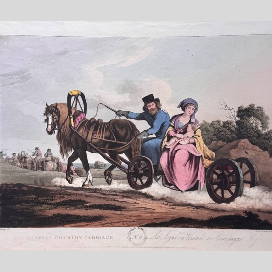 ​Гравюра «Русская телега», Англия, XIX век