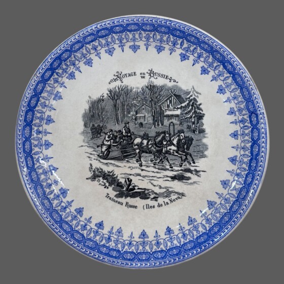 Тарелка "Русские сани на Невских островах", Франция, мануфактура «Железная земля Ипполита Буланже и партнеров», XIX век