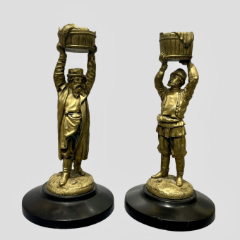 Парные подсвечники "Русские торговцы", Россия, фабрика "Ф. Шопен", 1870-1880-е гг., Лансере Е.А.