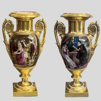 Парные вазы с галантными сюжетами, Франция, XIX век.