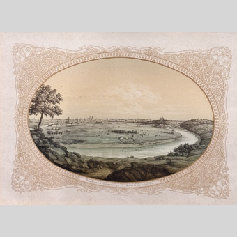 Литография «Вид Москвы с Воробьевых гор», Россия, издательство Г. Бахманна, 1856 г.