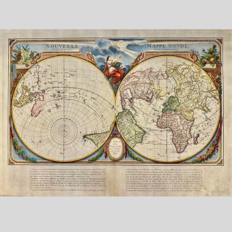 Гравюра "Карта мира с двумя полушариями", Италия, 1776 г.