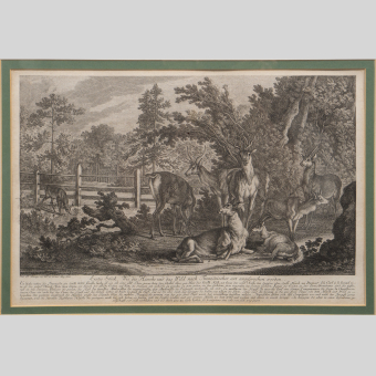 Гравюра «Загон для оленей во французском стиле», Германия, XVIII век