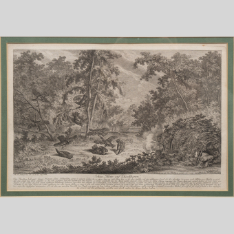 Гравюра «Забой птиц из укрытия», Германия, XVIII век