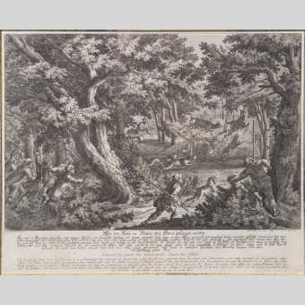 Гравюра «Охота на оленей», Германия, XVIII век