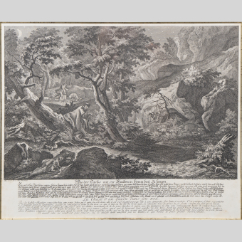 Гравюра «Охота на барсука», Германия, XVIII век