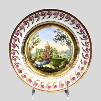 Тарелка «Вид части сада в городе Павловск», Россия, ИФЗ, 1814-1820-е гг.