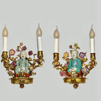 Парные настенные бра с фигурами китайцев, Франция, XVIII век