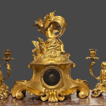 Часы каминные с парными канделябрами, Франция, фирма "V. Paillard", 1870-1880-е гг., В. Пайяр 
