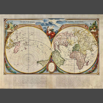 Гравюра "Карта мира с двумя полушариями", Италия, 1776 г.