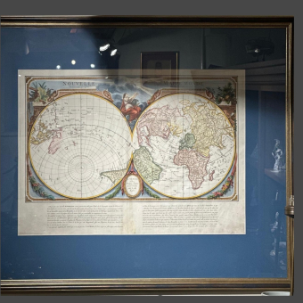 Гравюра "Карта мира с двумя полушариями", Италия, 1776 г.