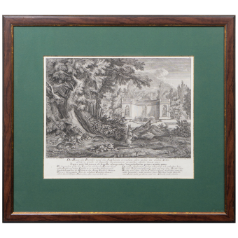 Гравюра «Зайцы в парковой роще», Германия, XVIII век