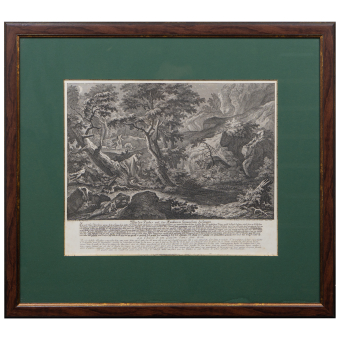 Гравюра «Охота на барсука», Германия, XVIII век