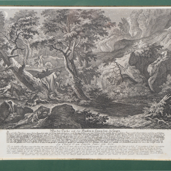 Гравюра «Охота на барсука», Германия, XVIII век