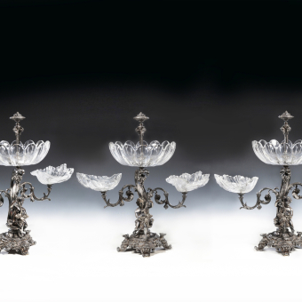 Набор для обеденного стола из 3-х десертных ваз и зеркального подноса, Франция, XIX век