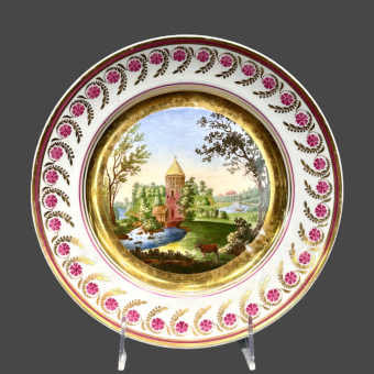 Тарелка «Вид части сада в городе Павловск», Россия, ИФЗ, 1814-1820-е гг.