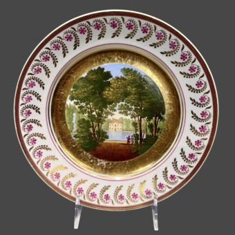 Тарелка с изображением дворца Марли в Петегрофе, Россия, ИФЗ, 1814-1820-е гг.