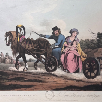 ​Гравюра «Русская телега», Англия, XIX век