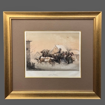 ​Гравюра «Катания на санях», Россия, XIX век