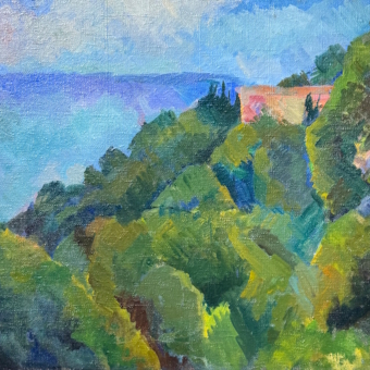 Кабаков И.И., Пейзаж с морем и розовым домом, 1957-1961 гг.