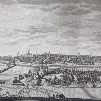 Гравюра «Вид города Саранска с приезда на восток», Россия, 1880-е гг.