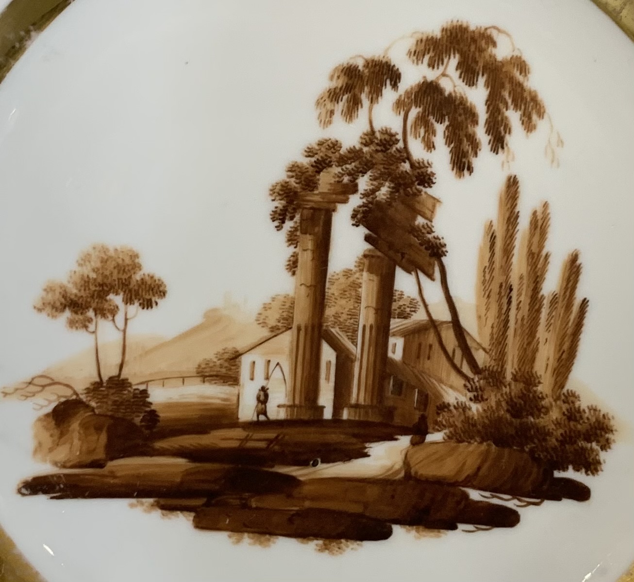 Тарелка с романтическим пейзажем, Россия, завод "А.Г. Попова", 1820-е гг.