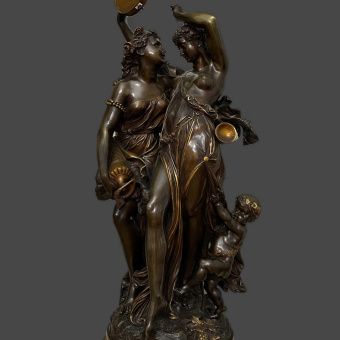 Скульптурная композиция «Танцующие вакханки и сатир», Франция, XIX век, Клодион